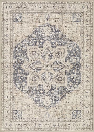 Tortania Area Rug Living Room Rugs - 9x12 Washable Boho Rug Vintage Oriental Distressed Farmhouse Large Thin Indoor Carpet for Living Room Bedroom Under Dining Table Home Office - Cream Blue - Image 9