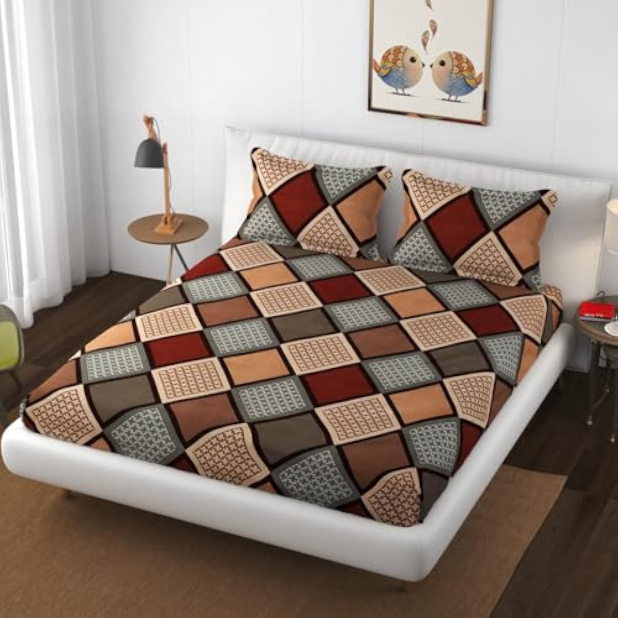 Premium Heavy Cotton Fitted Bedsheets with 2 King Size Pillow Covers