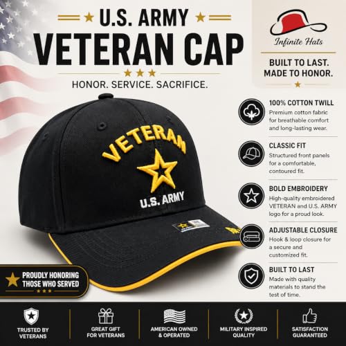 Image of US Army Veteran Hat for Men - Officially Licensed Military Baseball Cap, for Veterans