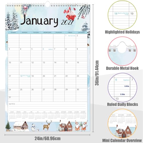 Image of GuassLee Extra Large Wall Calendar 2026,36 inchx 24 inch Vertical Jumbo Hanging Wall Planner, 19-Month Aesthetic Large Calendar Jun. 2026 to Dec. 2027 with Thick Paper Watercolor Design for Easy Organizing
