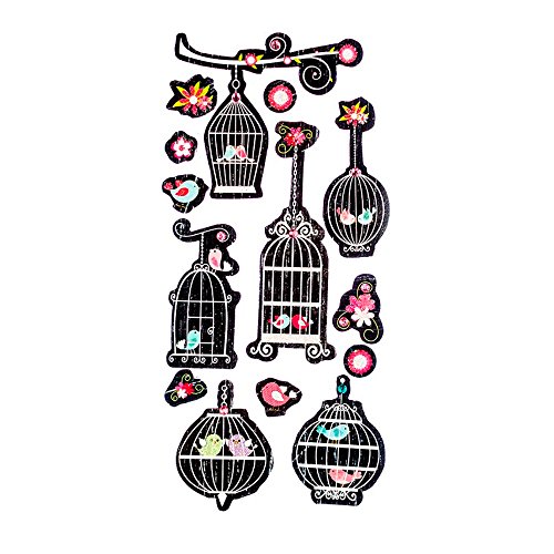 ADESIVO CHALK C/BRILHO GAIOLAS C/3 UN, Toke e Crie, AD1718, Multicolorido