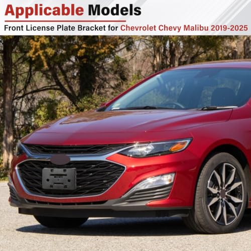 Image of License Plate Bracket Accessories for Chevrolet Chevy Malibu 2019 2020 2021 2022 2023 2024 2025, Front Bumper License Plate Holder Replacement Frame Black Mount
