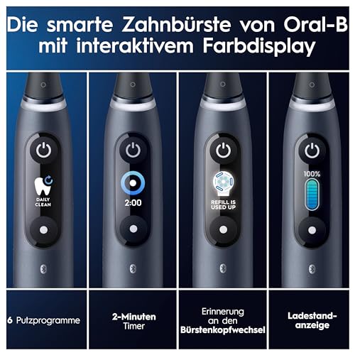 Oral-B iO Series 8 Plus Edition Doppelpack Elektrische Zahnbürste/Electric Toothbrush, PLUS 4 Aufsteckbürsten, 6 Modi für Zahnpflege, Reiseetui, Designed by Braun, black/violet – Bild 6