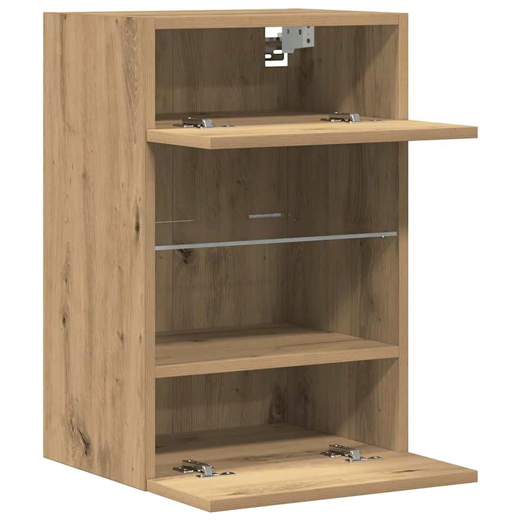 Szafki wiszące z oświetleniem LED Dąb Artisan 2 sztuki brąz