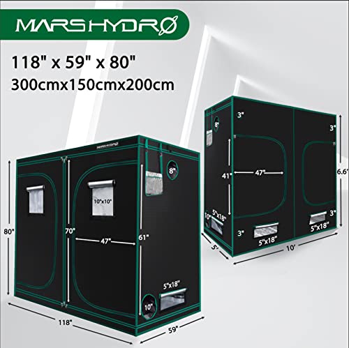 Mars Hydro 10X5 Grow Tent, 118" X 60" X 80" Reflective Mylar Grow Tents With Removable Floor Tray View Window For Indoor Plant Growing Room For 2Xts3000/2Xfc-E8000 #TOP4