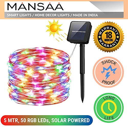 Image of MANSAA M14 Solar Powered LED String Lights | 5 Meter 50 LEDs | Multicolor | Solar Powered | Outdoor Decoration | Automatic ON-Off
