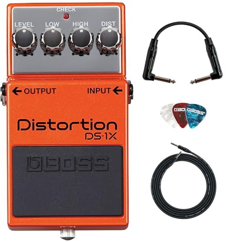 Image of Boss DS-1X Distortion Bundle with Gearlux Instrument Cable, Patch Cable, and Picks