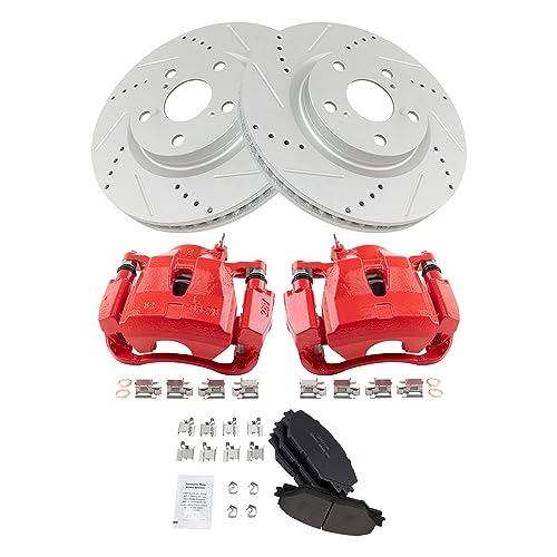 Image of TRQ Performance Front Brake Pad and Rotor Set Ceramic Coated Slotted