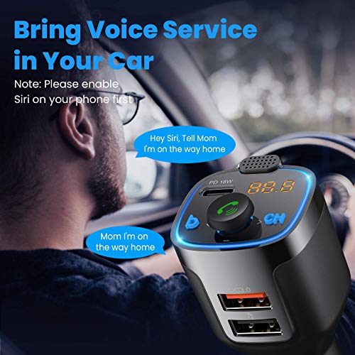 VicTsing 2021 V5.0 Bluetooth FM Transmitter for Car, 23W PD+QC3.0 Wireless Bluetooth FM Audio Adapter/Car Kit/Music Player with 3 USB Ports