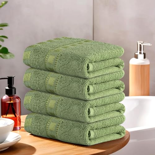 Image of Kuber Industries Pack of 4 Cotton Hand /Face Towels For Men & Women | Easily Washable | Workout Gym Napkins For Men | Pocket Towel - Green