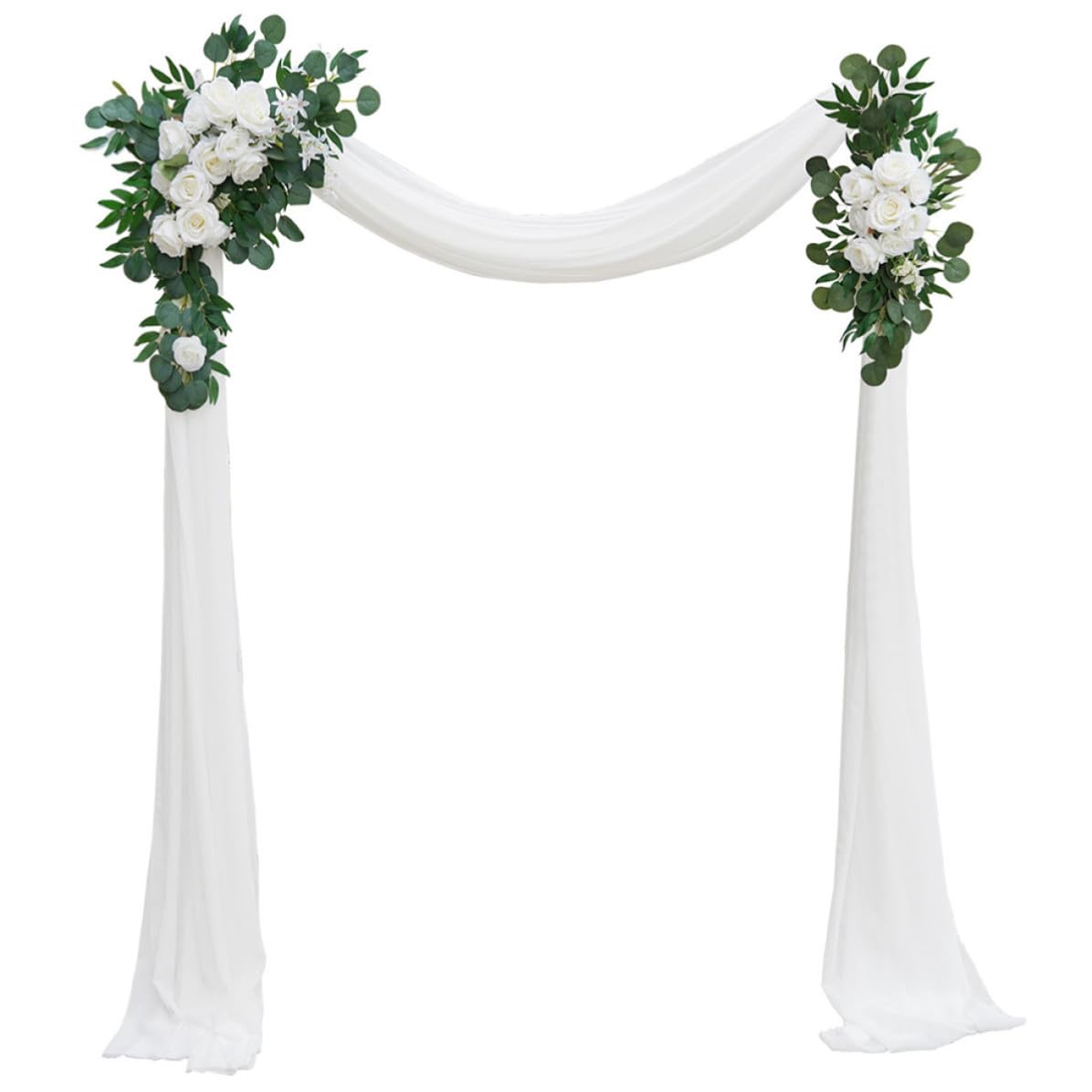 SHINEOFI Elegante Hochzeitsbogen Blumen aus Künstlicher Seide und Gazevorhang Weiße Hochzeitsblumendekoration mit Lebensechtem Aussehen für Florale Innenarrangements