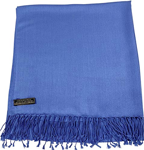CJ Apparel Blue Solid Color Tassels Design Nepalese Shawl Seconds Scarf Wrap Stole Throw Head Wrap Pashmina Hand Made in Nepal New3