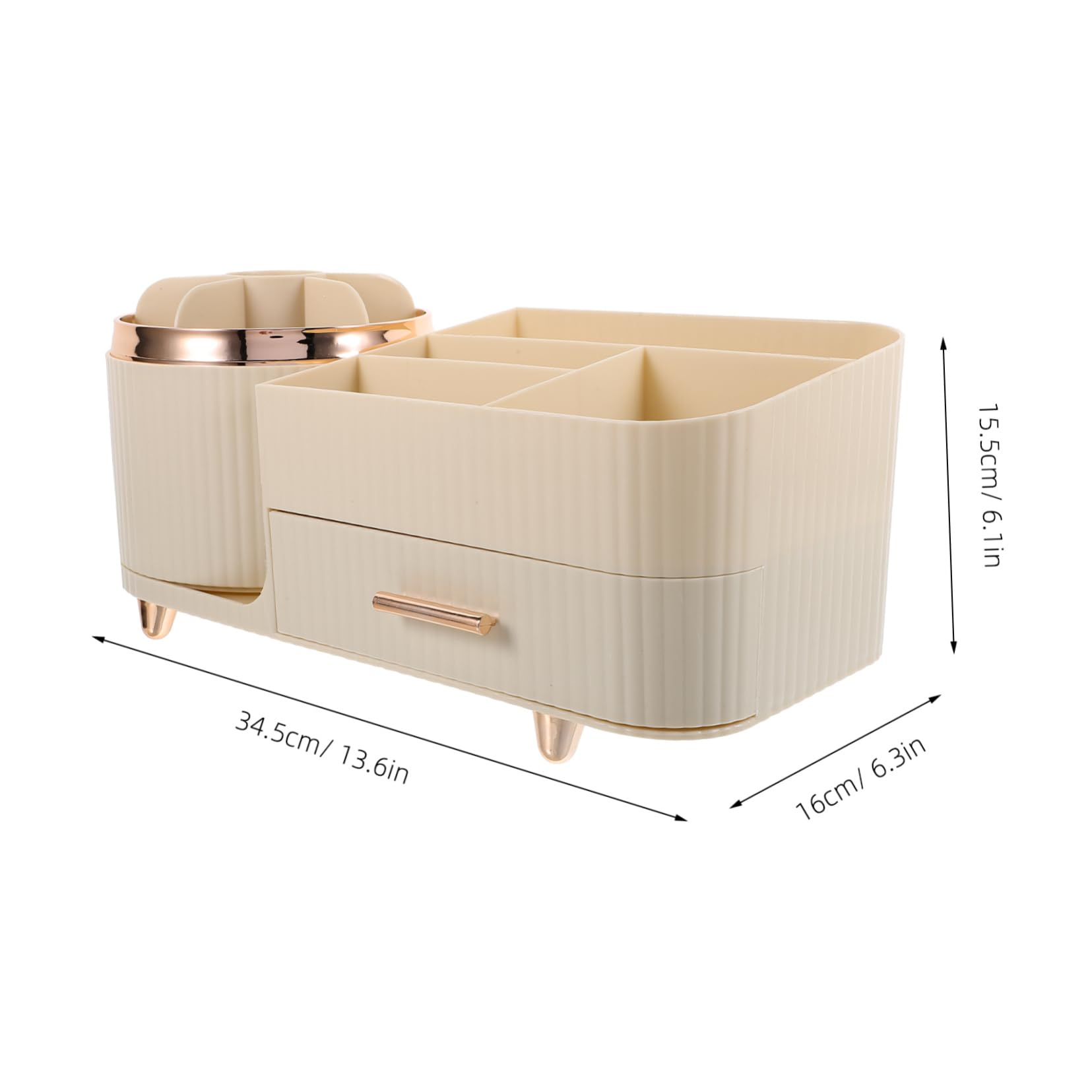 Drehbarer Große Aufbewahrung Make mit Schublade und Fächern Pinselhalter Up Kunststoff Beige für Schminktisch und Schreibtisch