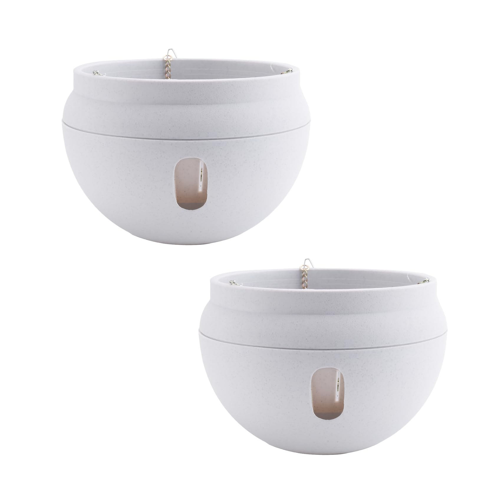 VIOPDER 2Pcs Plastic Hanging Planter Self Watering Basket with Hooks, Hanging Flower Pot with Detachable Base White