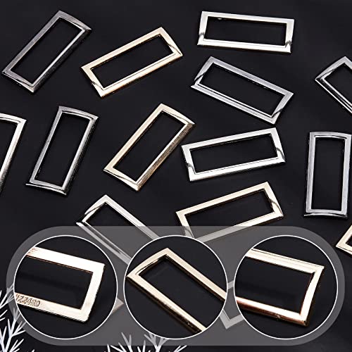 Image of GORGECRAFT 1 Box 3 Colors 15PCS Metal Flat Rectangle Rings Buckle 1-2 /5 inch(35mm) Square Strap Webbing Belt Rings Rectangular Metal Loops Strap for Bag Belt Strap Heavy Duty, Gun Black Gold Silver