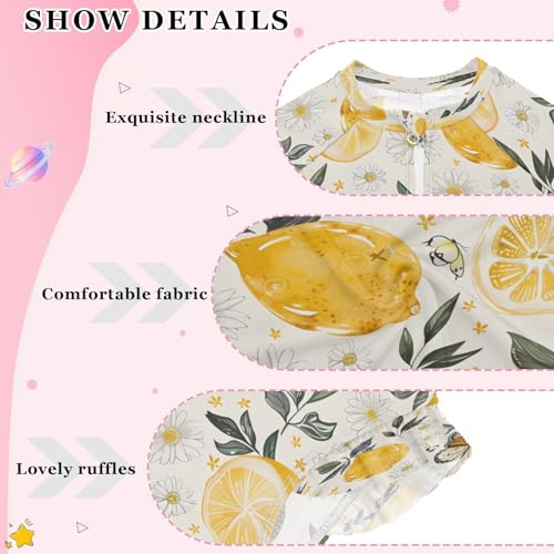 Lemon Flowers and Butterflies Girls Long Sleeve Swimsuits One Piece Zipper Bathing Suit UPF 50+ Rashguard Swimwear4