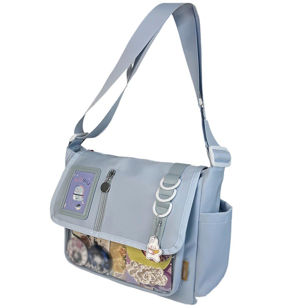 Luxylei Blue Itabag Crossbody Bag Japanese Harajuku School Bag Y2k Nylon Shoulder Messenger Bag Transparent Diy Badges Display Plate