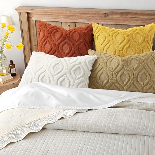 decorUhome Fall Throw Pillow Covers 18x18 Inch Set of 2, Soft Plush Decorative Faux Fur Rust Solid Couch Pillow Covers, Accent Farmhouse Neutral Square Euro Pillow Cases for Sofa Bed Living Room