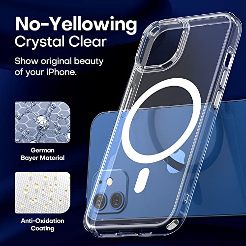 Image of TAURI for iPhone 12 Case /iPhone 12 Pro Case, Compatible with Magsafe [Yellowing Resistant] with Screen Protector, Military-Grade Protection, Slim Magnetic Phone Case, Clear