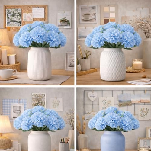 Image of Art Street Artificial Flower Bunch| Silk Blue Hydrangea Flower for Home| Bedroom, Living Room & Office Decoration |Christmas Day, New Year Set of 1 |11 Inch (Without Vase)