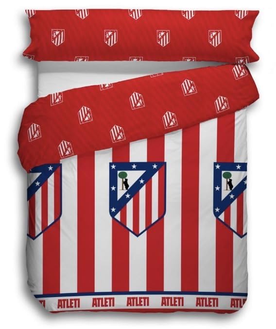 JYC CREATIVE Juego de Sábanas Oficial del ATMadrid Equipo de Fútbol, Equipación Oficial Fútbol Madrid, Sábana del ATMadrid, Bajera, Encimera y Funda de Almohada, Cama de 90 (Cama 90)