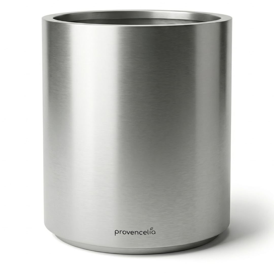 Metropole Edelstahl Pflanzkübel Ø40 x H50 cm Silber — Pflanzgefäß groß frostbeständig handgefertigt rostfrei Outdoor Indoor Garten Terrasse Balkon