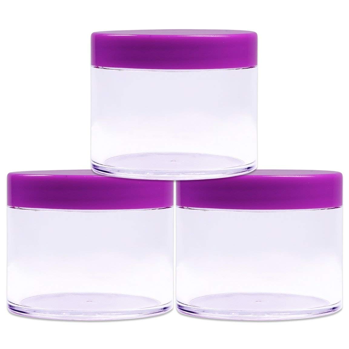 Beauticom 60 Grams 60 ML 2 Oz Round Clear Leak Proof Plastic Container Jars with PURPLE Lids for