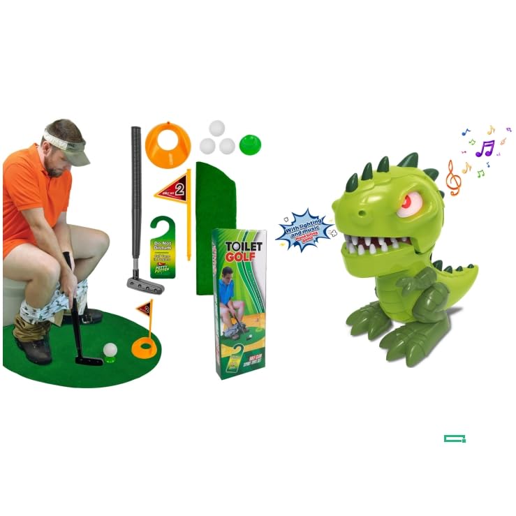 TOYMAKER Toilet Golf Games Golf Set Golf Course Potty Putter Toys and Dinosaur Teeth Game Dentist Biting Finger Games Push Tooth Down Game Funny Toys