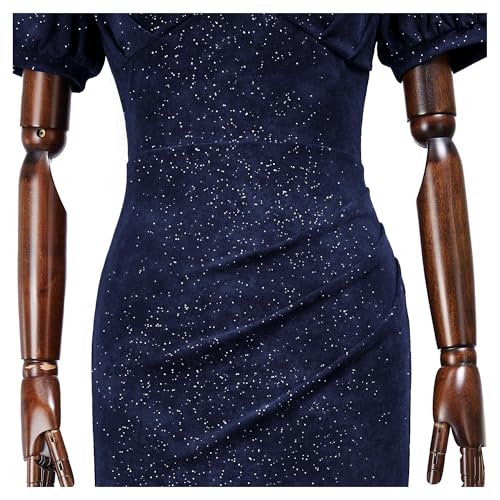 Image of Miusol Women's Retro V-Neck Elegant Glitter Wrap Ruched Puff Sleeve Cocktail Party Dress