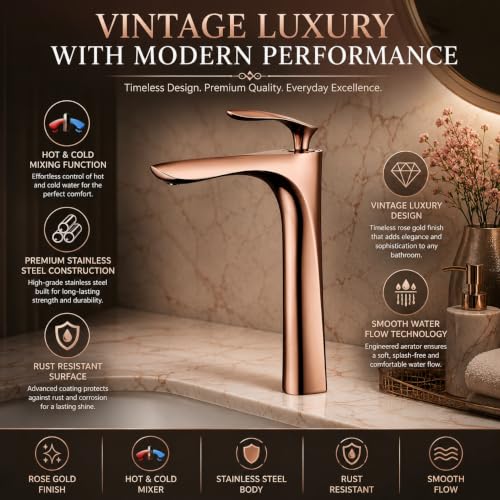 Image of ZAP Lavish Rose Gold Basin Mixer Tap | Hot & Cold Wash Basin Faucet | Stainless Steel Bathroom Sink Mixer | Deck Mounted Rust Resistant Vanity Faucet