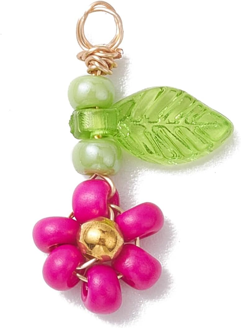 LiQunSweet 60 pcs Mixed Colors Flower Glass Seed Bead Charms Spring Floral Charms with Leaf for DIY Jewelry Bracelet Necklace Earring Craft Accessory Bag - Image 3