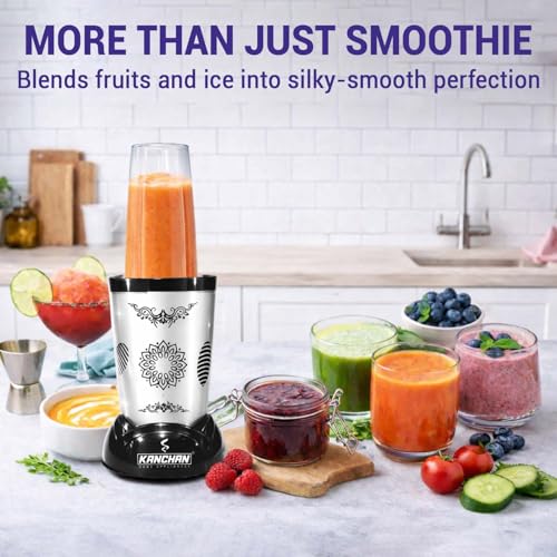Image of Kanchan Nutri-Blend Mixer Grinder 450 Watt | Blender for Smoothie Juice Puree Masala Chutney, Unbreakable Jars (500ml & 300ml) -SS Blades for Grind & Blend (Silver, 2 Jar)