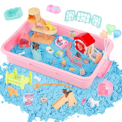 deAO Arena Juguetes Magica para Gatos y Perros, Arena Mágica para Niños y Niñas, Arena Castillo y Arenero con Sensorial Magica, Caja de Arena Juguetes Regalo de Cumpleaños para Niños de 3-8 Años