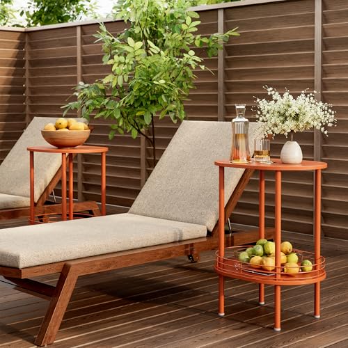 Image of Small Modern Oval Side Table with Storage,2-Tier Side Tables Living Room,Sturdy Nightstand for Small Space - Living Room, Bedroom, Bathroom, Nursery,(1 PC,Orange)