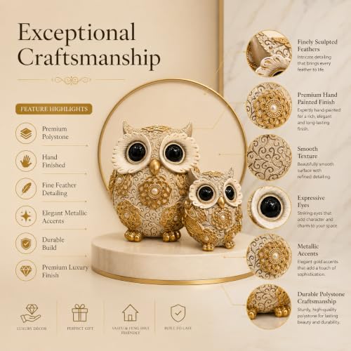 Image of ARMONIA Spiritual Two Wise Owl Showpiece for Good Luck, 5.5Inch,Aesthetic Owls Showpiece, Feng Shui & Vastu Figurine,Evil Eye Protection,Home Decor for Living Room, Office Table & Best Gift Item