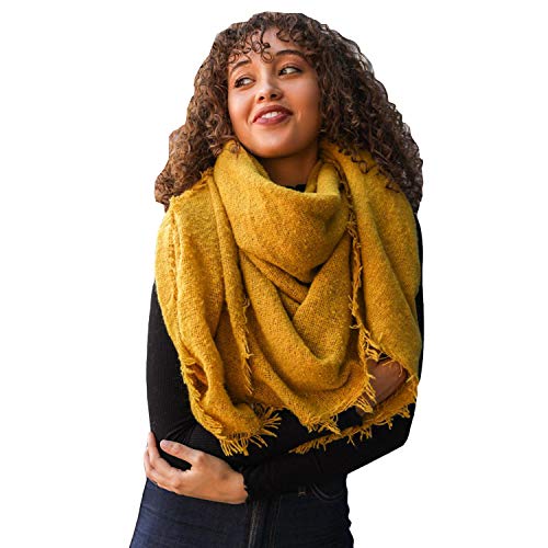 Plaid Blanket Scarf Solid Color Wrap Shawl Mohair Square Blanket Scarf for women (Mustard)