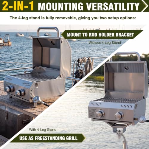 Image of Bestfire Marine 2-in-1 Boat Grill with Rod Mount & Removable Legs