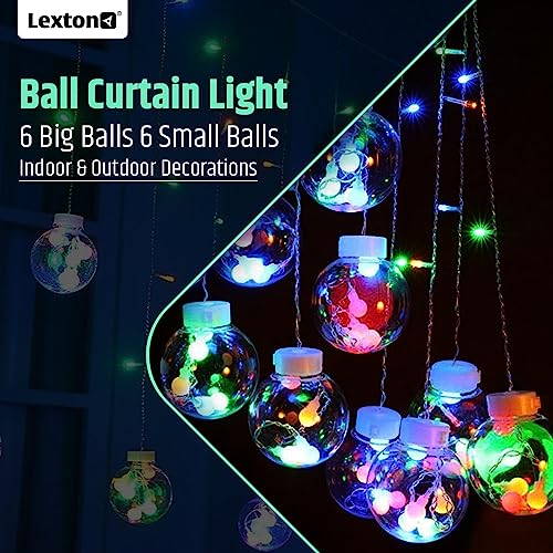 Image of Lexton Ball Curtain Light | 12 Balls | 6 Big Balls 6 Small Balls | 8 Flashing Modes | Multicolor | for Indoor & Outdoor Decorations