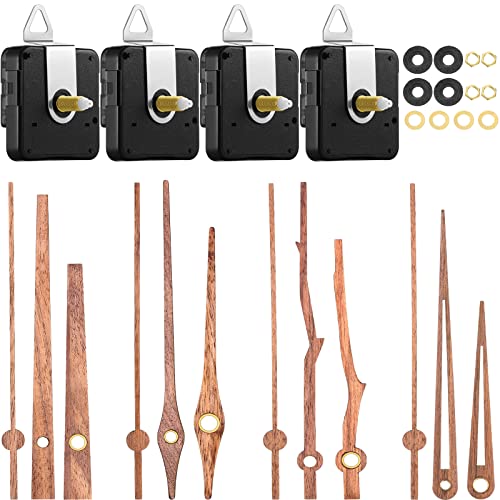 Mudder 4 Pcs Quartz Clock Mechanism Replacement Kit with 4 Types of Walnut Wood Clock Hands for DIY Repair Parts Accessories(Fit for 12 Inch Clock, 28 mm)