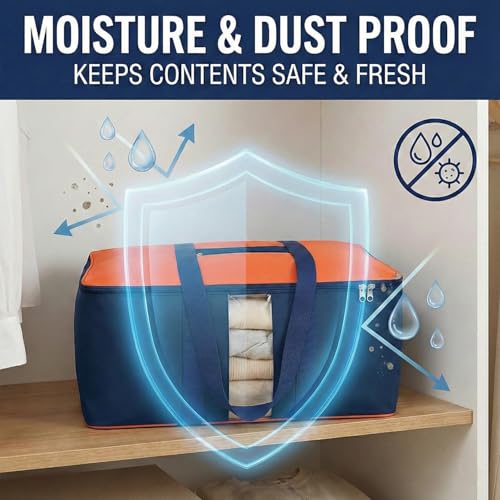 Image of EASY HOME 70 litre Under bed Storage Bags for Clothes | Cloth Storage Organizer with Zip Closure | Wardrobe Bag for Sarees, Quilts & Blankets | Moisture Proof Nylon Cover Bag (54x46x28 cm, Medium)