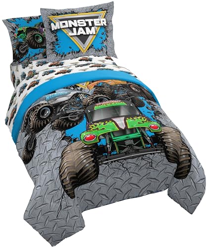 Image of Monster Jam Full Size Comforter Set 7 Piece Kids Bedding for Boys, Gray