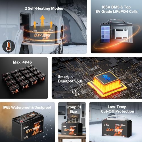 Image of Litime 12V 165Ah LiFePO4 Battery with Self-Heating for RV, Marine(3 Pack)