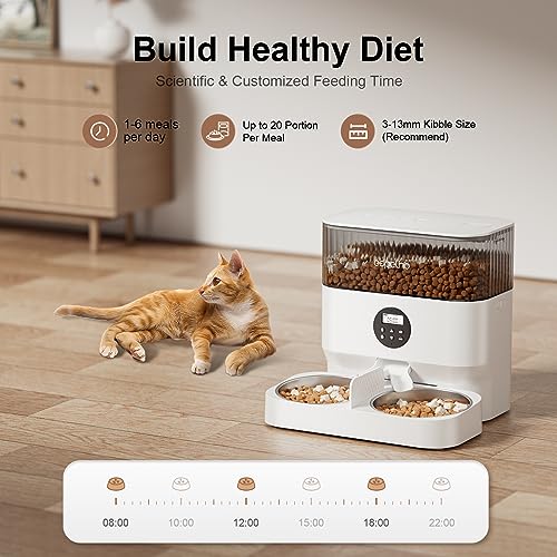Espelho Automatic Cat Feeders for 2 Cats - 5L Timed Cat Food Dispenser with 2 Stainless Steel Bowls, 10s Meal Call Programmable Portion Control Pet Feeder with Desiccant Bag for Cats & Dogs - Image 3