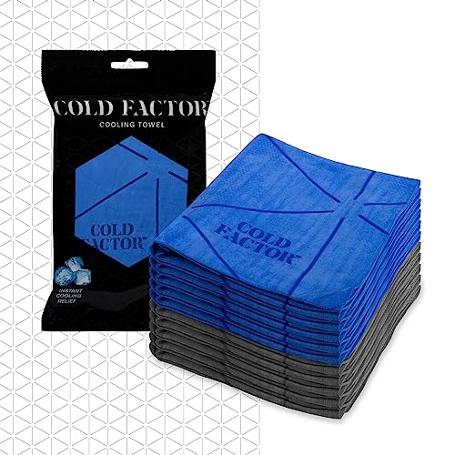 COLD FACTOR Premuim PVA Cooling Towel-10 Pack-Chill Pad Lasts up to 5 Hours-for Neck and Face-UPF 50+ (Blue and Gray)
