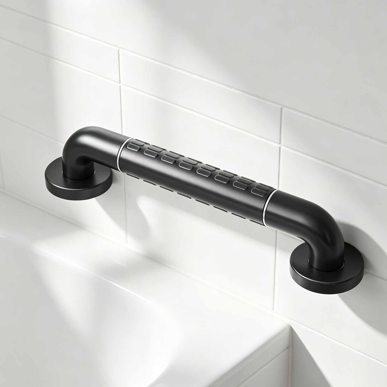 Barra De Apoyo para Ducha, Moderna Barra De Pared Mate con Agarre Antideslizante, Pasamanos De Acero Inoxidable para Hospitales Y Residencias De Ancianos.(Black,50cm)