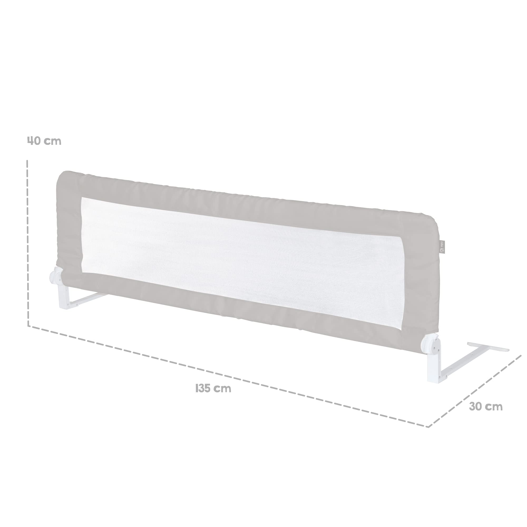 roba Barriera Protettiva Klipp-Klapp, Inclinabile e Anticaduta, Lunghezza 135 cm, Altezza 51 cm, Telaio in Metallo, Resistente, con Tela, Grigio