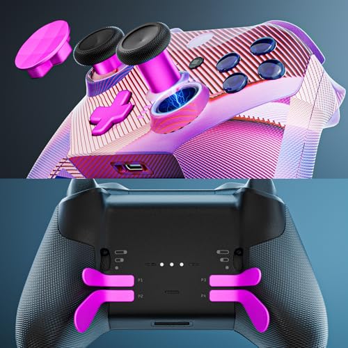 Image of 14-in-1 Controller Accessories Kit Compatible with Xbox Elite Series 2, 6 Premium Metal Thumbsticks, Swap Joysticks, 4 Interchangeable Paddles, 2 D-Pads, 1 Tool ,1 Storage Bag (Magenta)