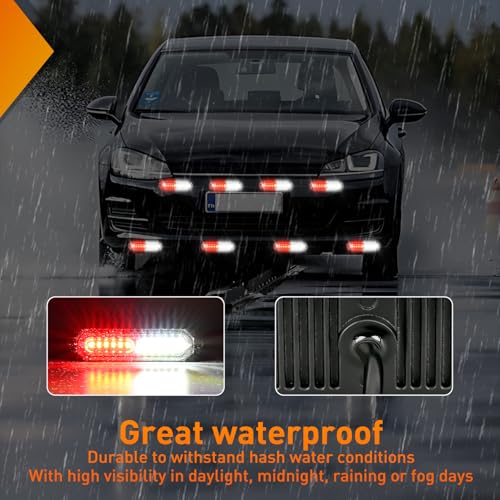 Image of Nilight 8PCS LED Strobe Lights 12V 24V Amber White Sync Feature Ultra Slim | Red White 12 LED Emergency Hazard Warning Lights Flashing Warning Mini Surface Mount Grille for Cars Truck Camper trailer SUV