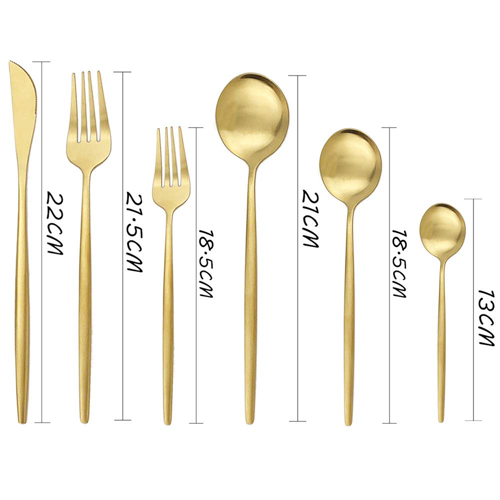 Besteck-Set, mattes goldfarbenes Besteck-Set, Titanisierung 18/10 Edelstahl, mattes goldenes Licht, Restaurant- und Hotelqualität, Bestecksets (Gold), 36-teilig