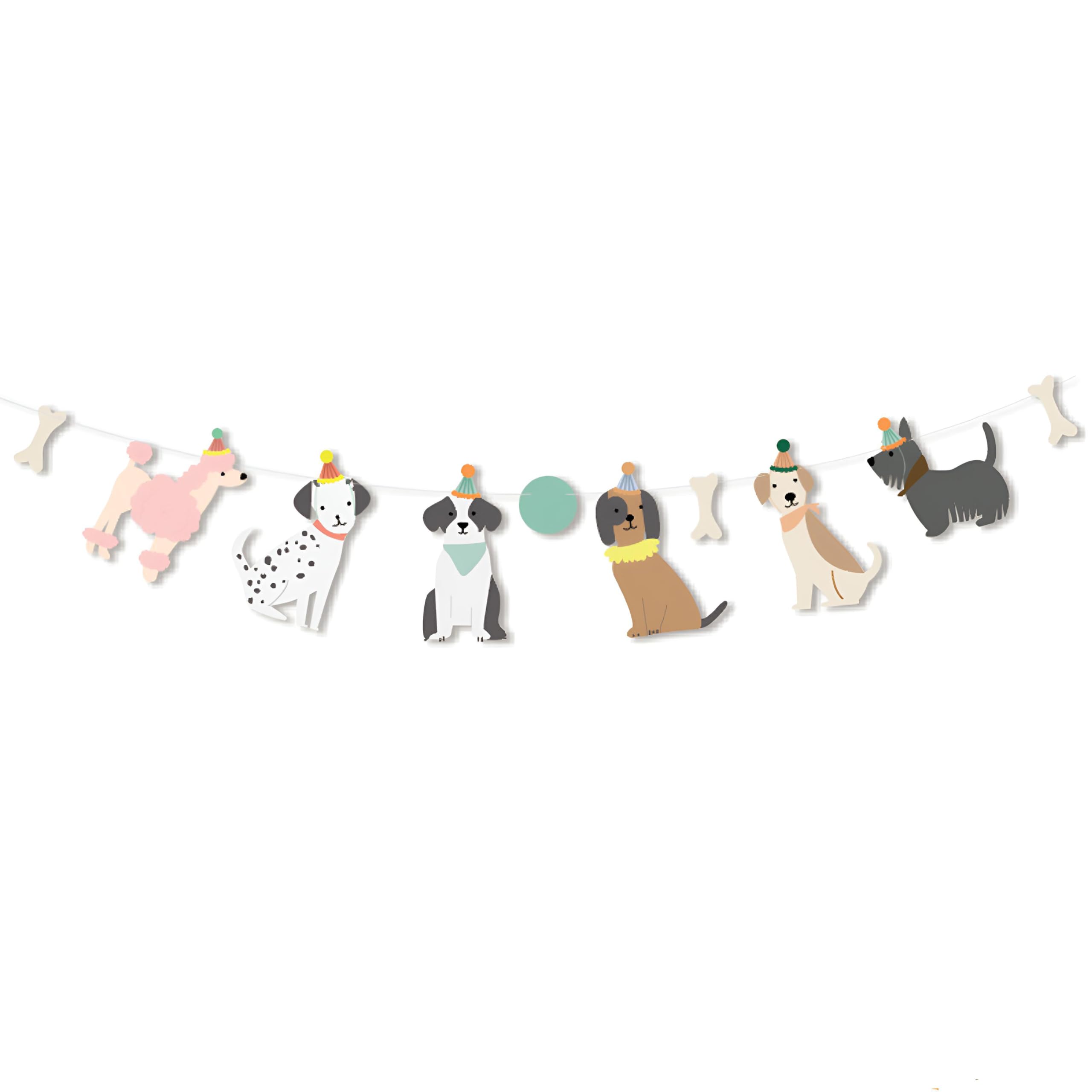 Dog Party Banner, Birthday Decoration with Cute Puppies and Bones Design, Party Supplies